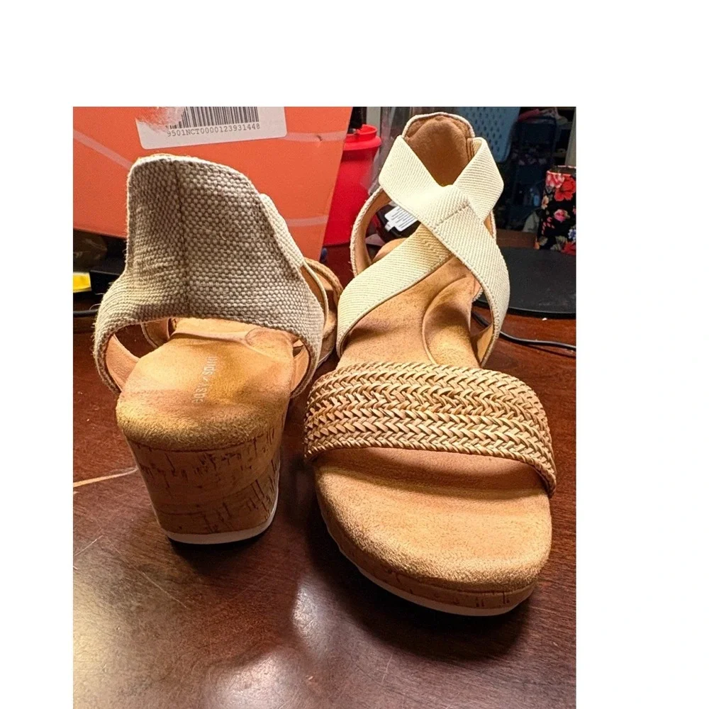 Easy Spirit Lorena8 Wedge Sandals Womens 10 Light Natural Good Woven Cork Boho - Picture 7 of 9